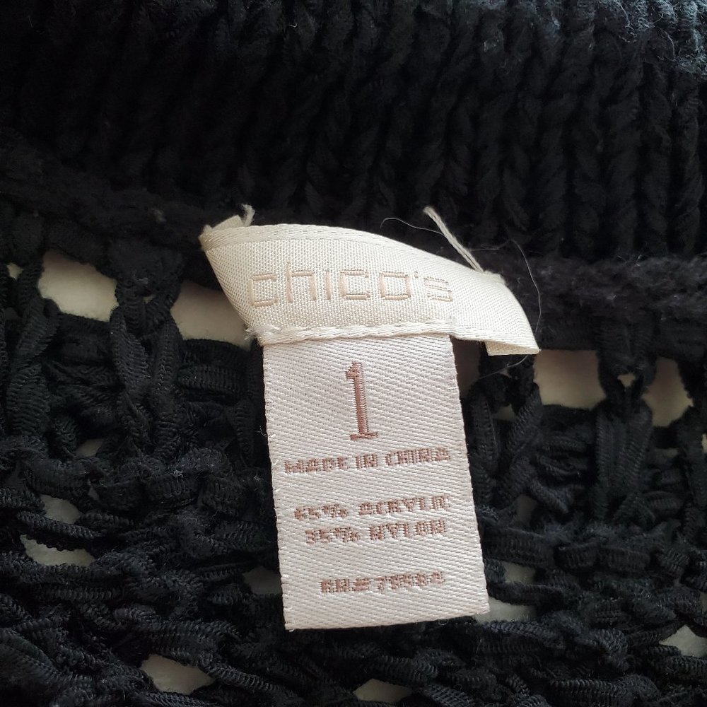Chico's Size 1 Medium Black Open Front Knit Fringe - Picture 7 of 12